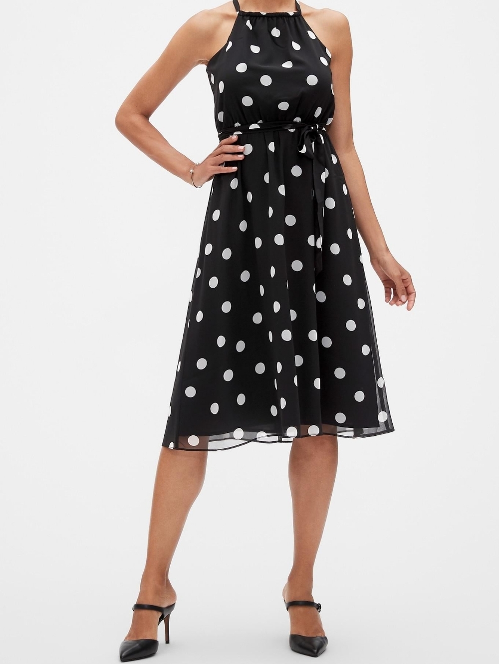 Banana Republic Black White Polka Dot Halter Midi Dress Size 2 - Picture 17 of 17